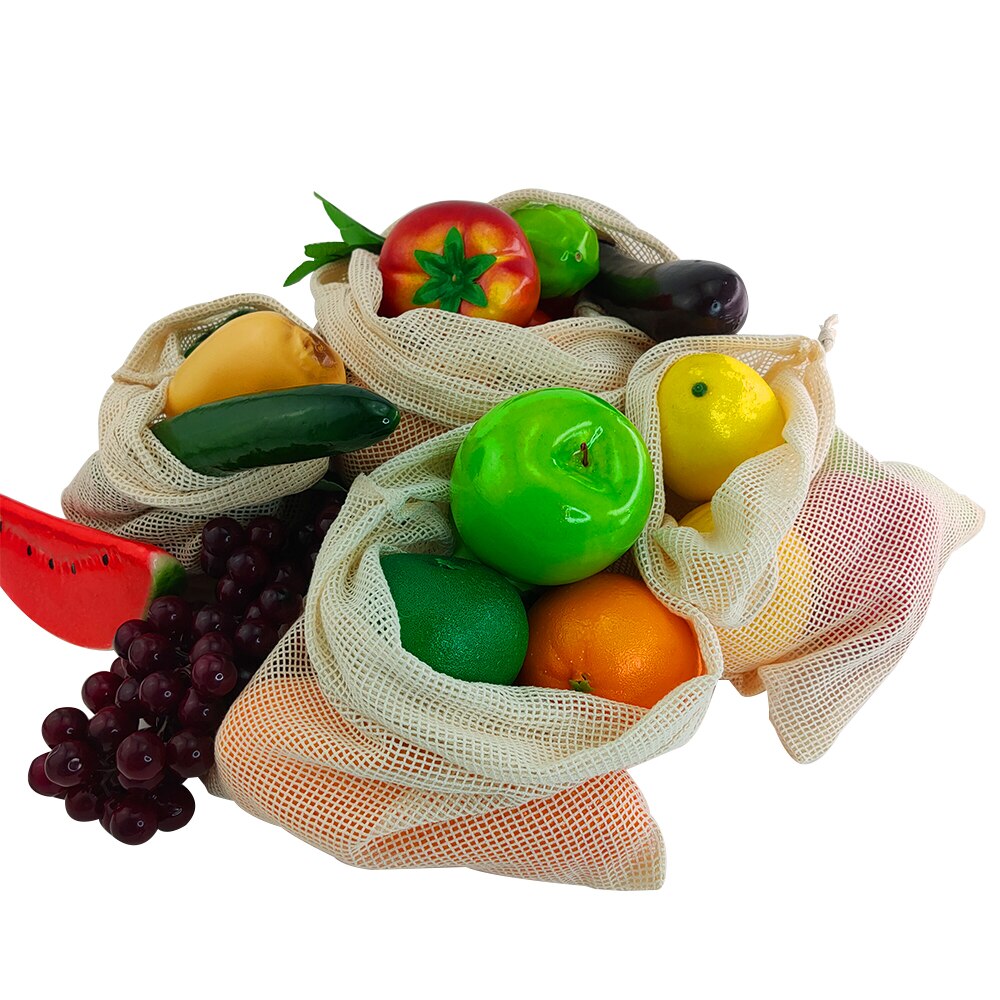 Cotton Mesh Vegetable Bags Produce Bag Reusable Cotton Mesh Vegetable Storage Bag Kitchen Fruit Vegetable with Drawstring