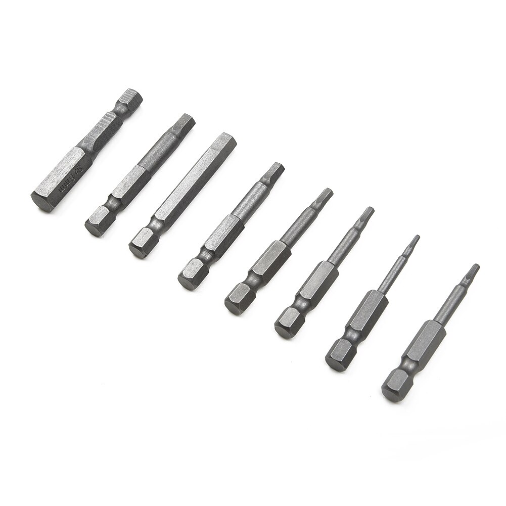 8 Stuks Set 50Mm 1/4 Inch Hex Shank Magnetic Hex Schroevendraaier Bits Elektrische Driver Bits Schroevendraaier Boor s2 H1.5-H8
