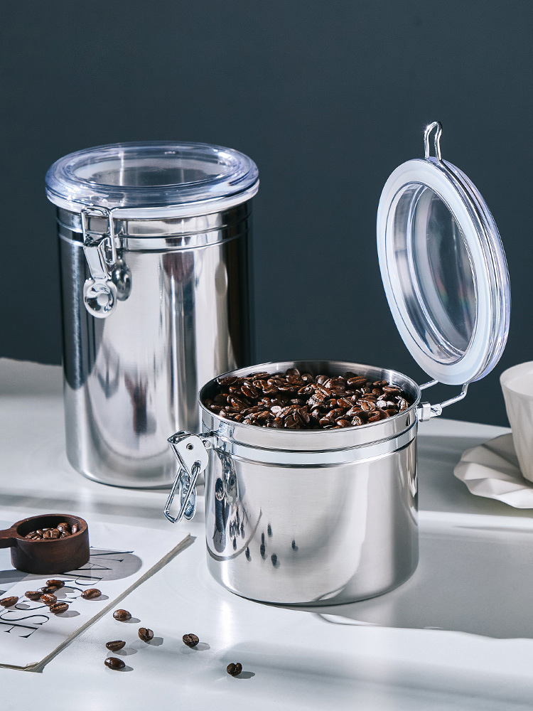 Stainless Steel Coffee Bean Storage Tank Coffee Powder Sealed Tank Food Storage Containers Fresh-Keeping Tank Cereal Dispenser