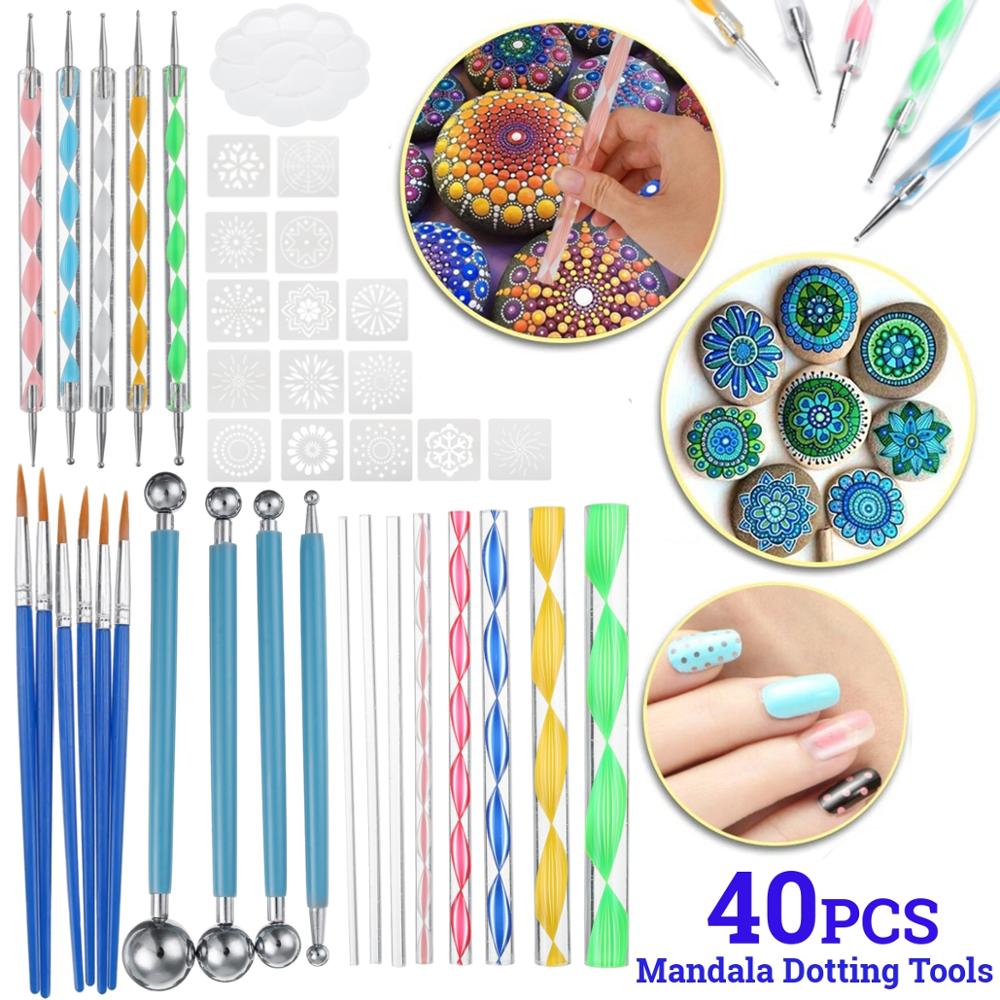 40Pcs Diy Puntjes Staven S Pennen Mandala Schilderen Puntjes Gereedschap Hout Rotsen Art Craft Tekening Nail Art Craft Decoratie handwerk