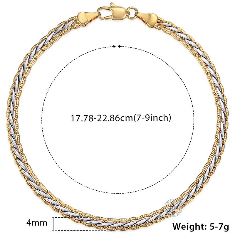 Women&#39;s Men&#39;s Bracelet Gold Silver color Braided Wheat Link Jewelry For Men Women 4mm 7-9&quot; KGB407