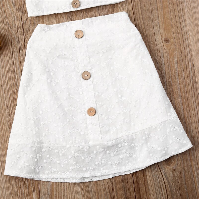 Toddler Kids Baby Girls Top senza maniche bianco T-shirt con volant bottoni gonne abiti estivi set 2 pezzi estate