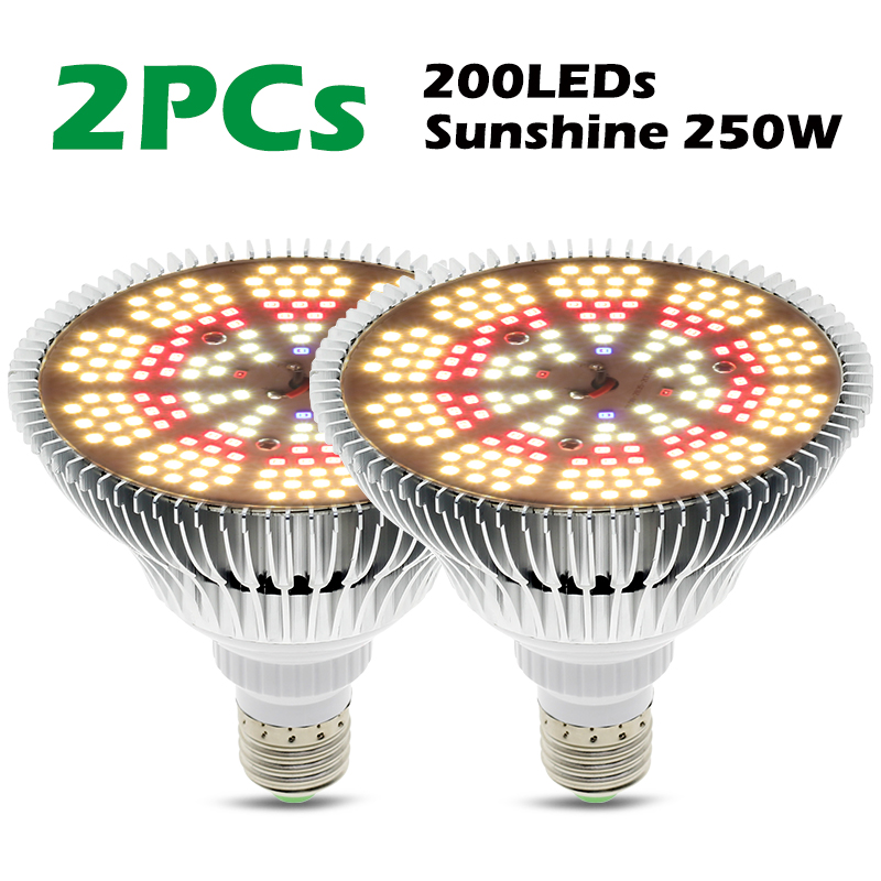 Phyto-lampe LED pour culture hydroponique de légumes, E27, 250W, éclairage à spectre complet pour plantes à floraison, SMD2835: Sunshine 2Pcs