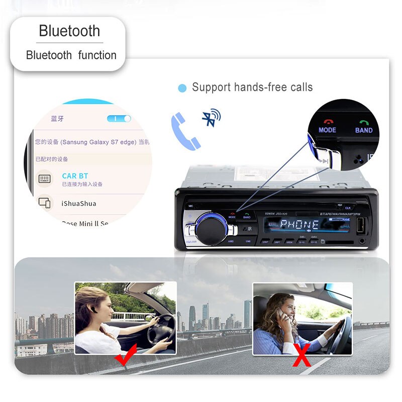 Bluetooth Autoradio Autoradio Radio FM Aux Ingang Ontvanger SD USB JSD-520 12V In-dash 1 din 12pin auto MP3 Multimedia Speler