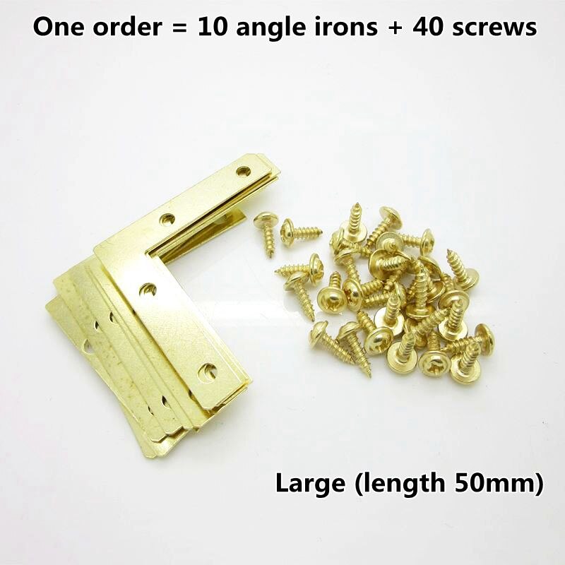 10 L-shaped Flat Corner Furniture Accessories Fixtures Frame Angle Iron 90 Degree Angle Iron For Fixing The Edge Of The Frame: Large  (Gold)