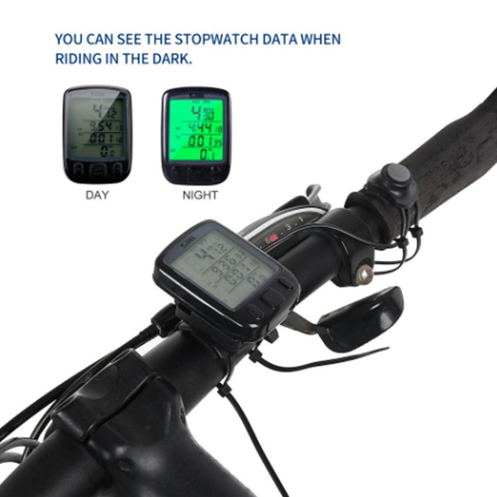 Bicycle Stopwatch Sports Timer Odometer Multifunctional Large Screen Luminous Black Wired Bicycle Stopwatch