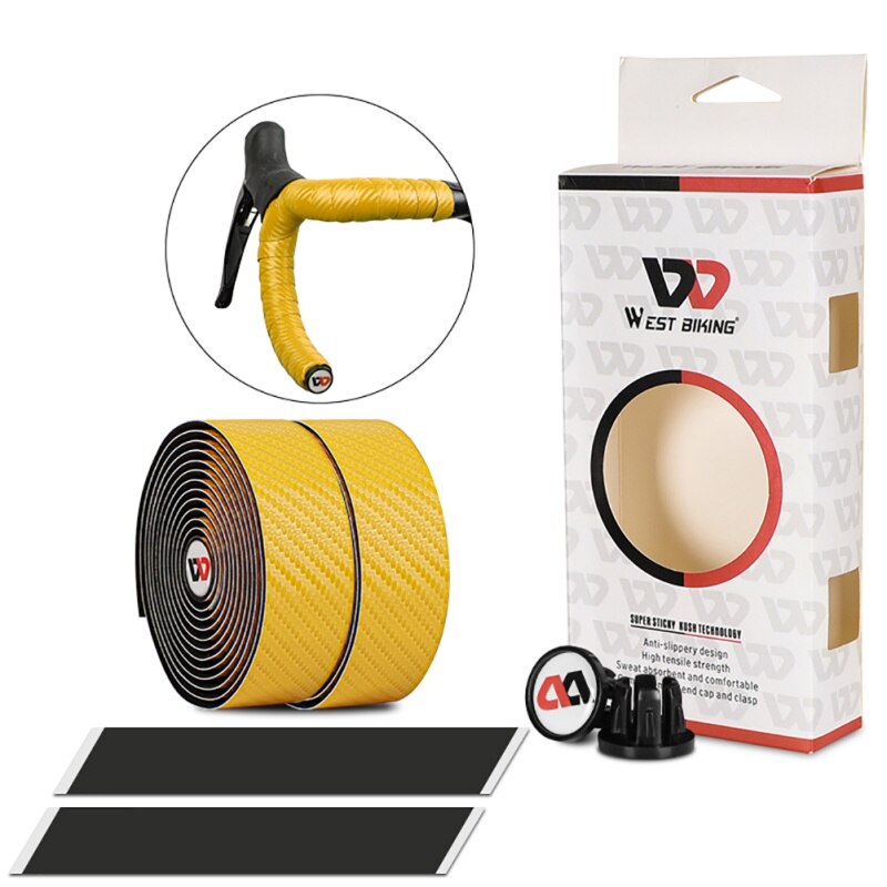 2 stuks fiets kurk stuurlinten fiets demping anti-vibratie wrap race mountainbike stuur kurk stuurlint n: Geel