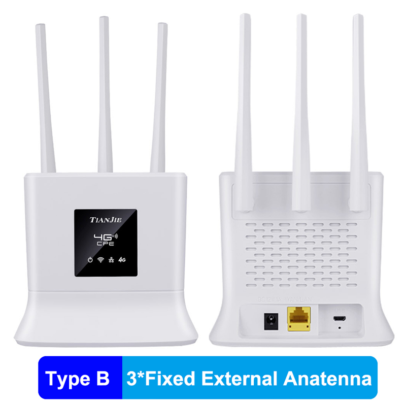 Unlocked/Wireless 4G Router LTE Wifi 3*High-gain Antennas Modem 300M Wi-Fi Mobile Hotspot RJ45 WAN/LAN CPE Dongle+SIM Card Slot: Lite version / Type B