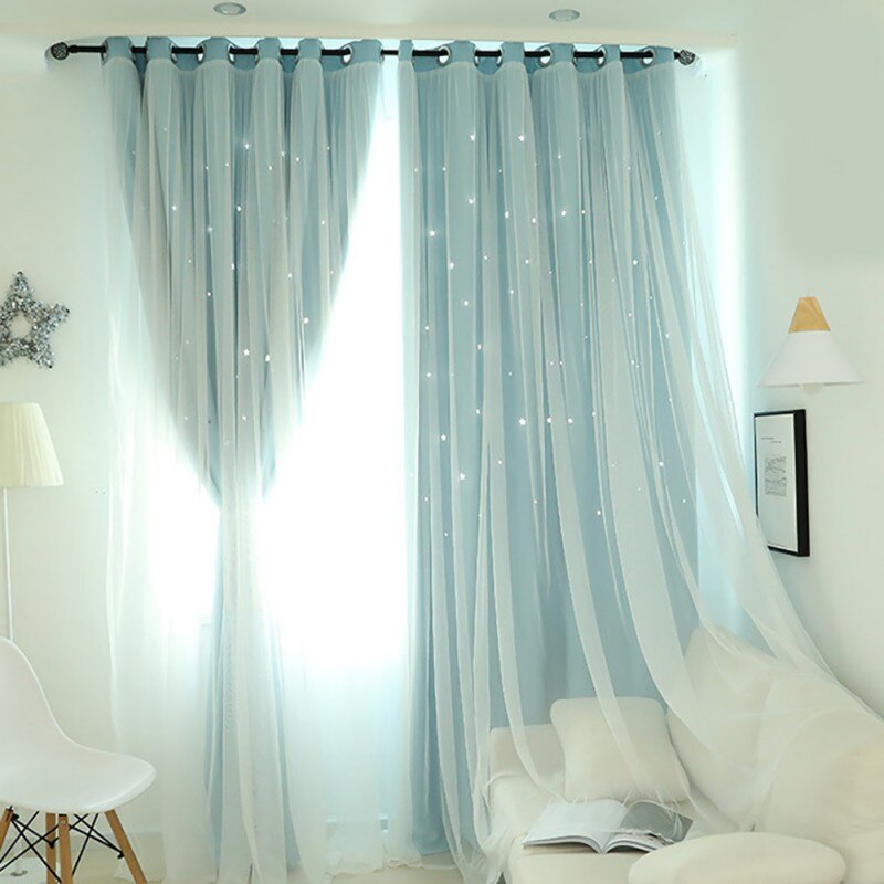100x200CM Romantic Rainbow Color Sheer Curtain Girl Kids Bedroom Full Blackout Window Drapes Hollow Star Curtain Home Decor