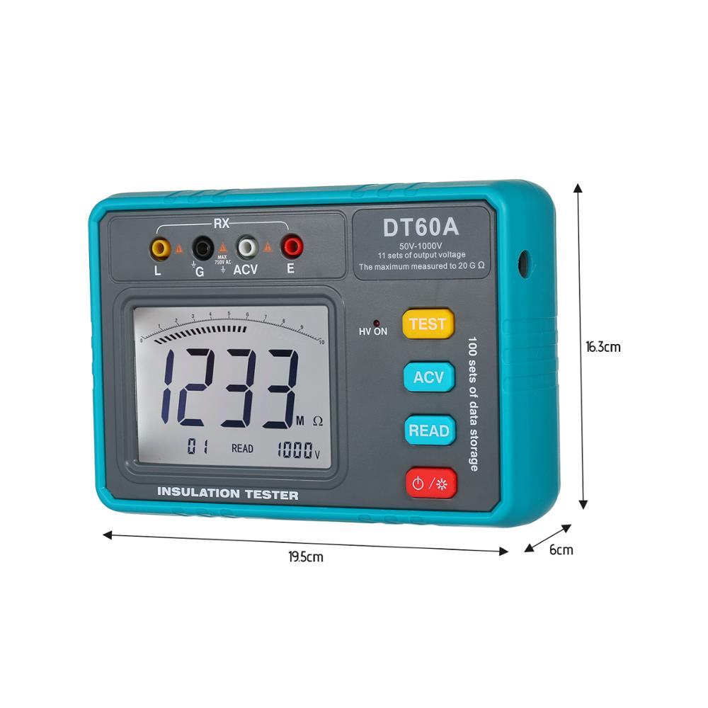 DT60A High Voltage Insulation Resistance Tester Battery Operated LED Digital Ohmmeter Megohmmeter Megger Megameter