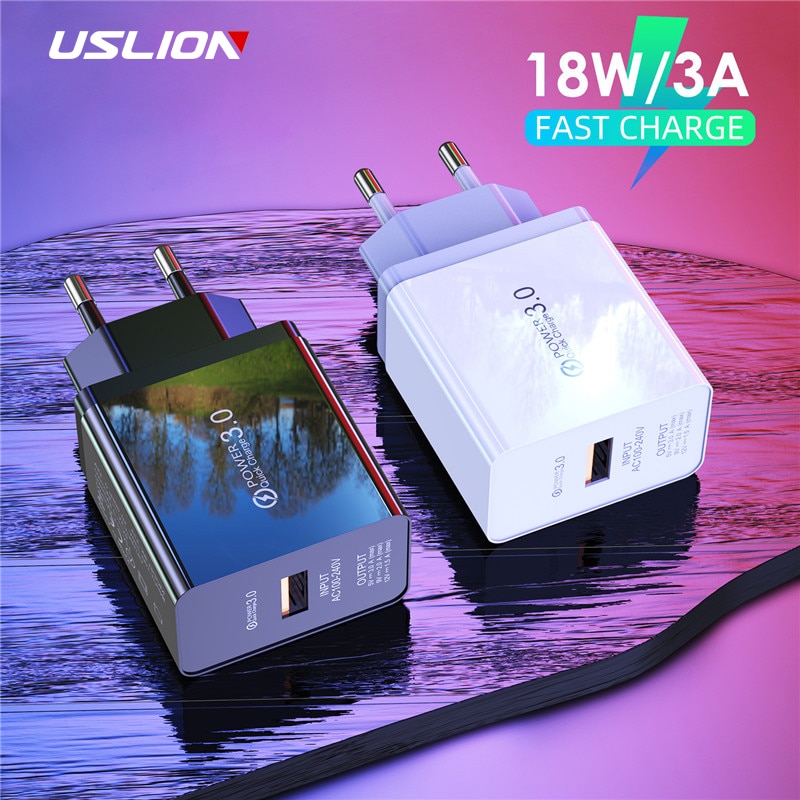 Uslion 18W 3A Usb Quick Charge Eu Snelle Charger Plug Travel Wall Charger Adapter Voor Iphone Ipad Samsung Xiaomi telefoon Oplader