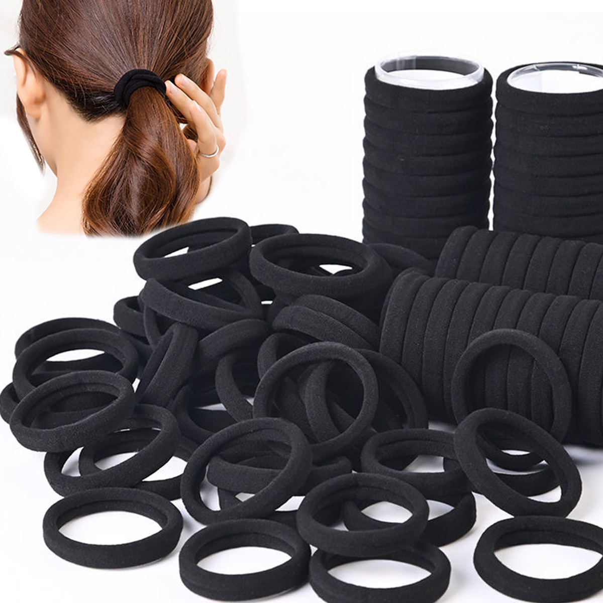 50/100 st svarta hårband för kvinnor flickor hårband hög elastiskt gummiband hårsnoddar hästsvanshållare scrunchies accessoarer
