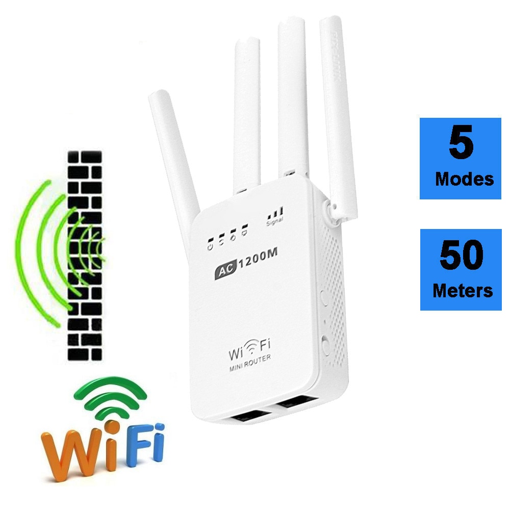 Wireless Wifi Router 1200mbps 2.4G 5G Dual Wifi Signal Amplifier Dual Port 4 Antenna Amplifier Network Extender USB Plug