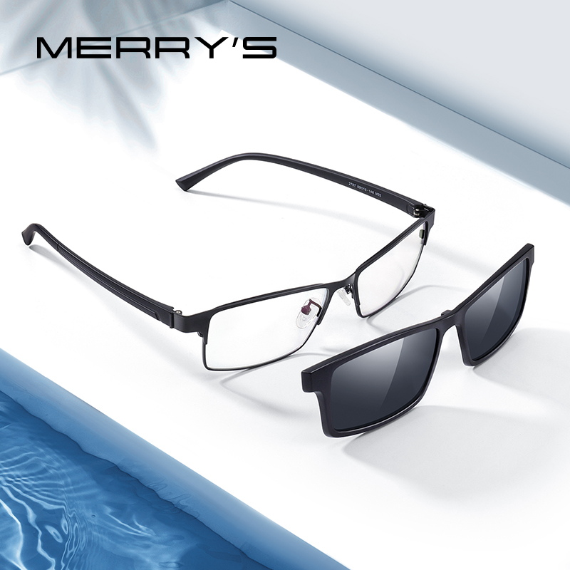 MERRYS, 2 en 1, montura de gafas con imán polarizado con Clip para hombres, montura de gafas graduadas para miopía óptica TR90 S2728