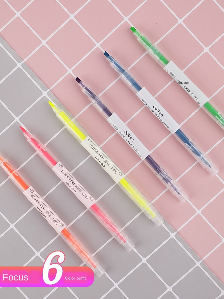 Markeerstift fluorescerende stift dubbelzijdige kleurstift snoepkleurige notities zaklamp penselen 6- pack