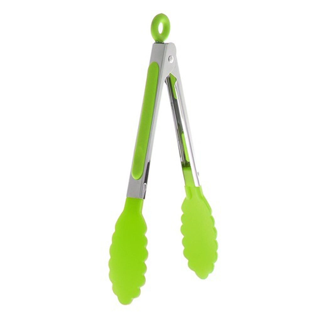 Pinzas de cocina de silicona de acero inoxidable, pinzas para ensalada y sartén, tenazas para cocinar, tenazas para servir comida, utensilios de cocina: green