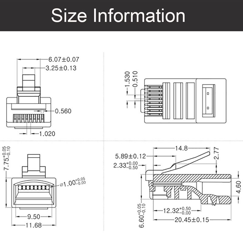 100Pcs RJ45 Connector 6U Gold Plated Pass Through Ethernet Cables Module Plug Network RJ-45 Crystal Heads Cat5 Cat5E