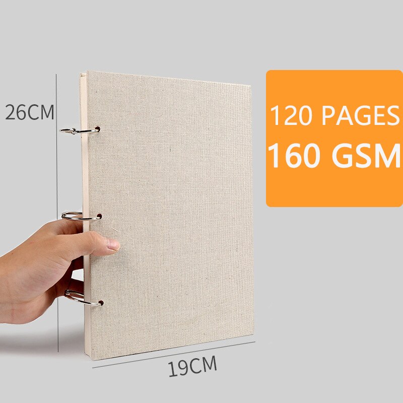 Retro Spiral Blank Sketchbook Hardcover Linen 120pages 160GSM Paper Refillable Painting Graffiti Sketch Book School Stationery: Big-19x26 cm