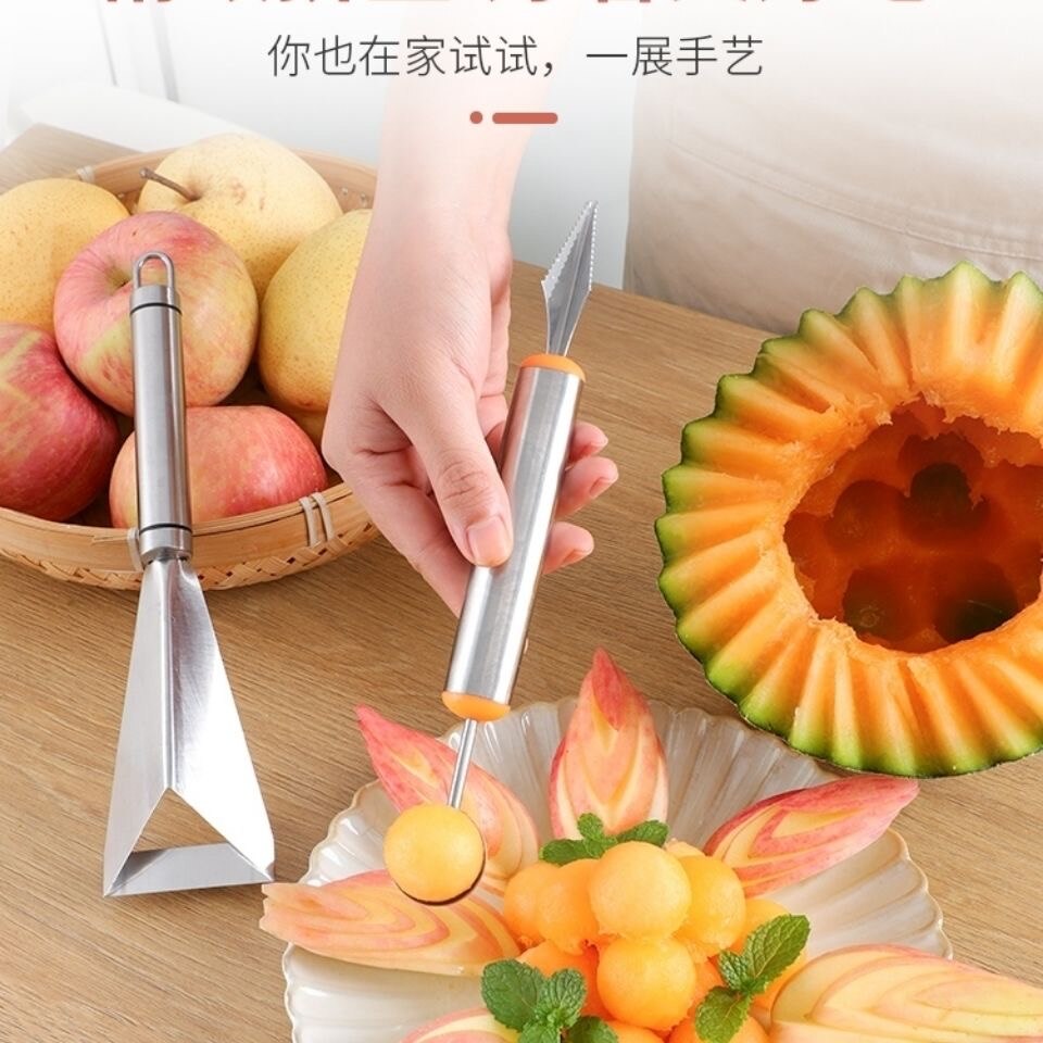 Stainless Steel Triangle Fruit Carving Knife Fruit Platter Artifact Triangle Vegetable Knife Non-slip Carving Blade Kitchen Tool