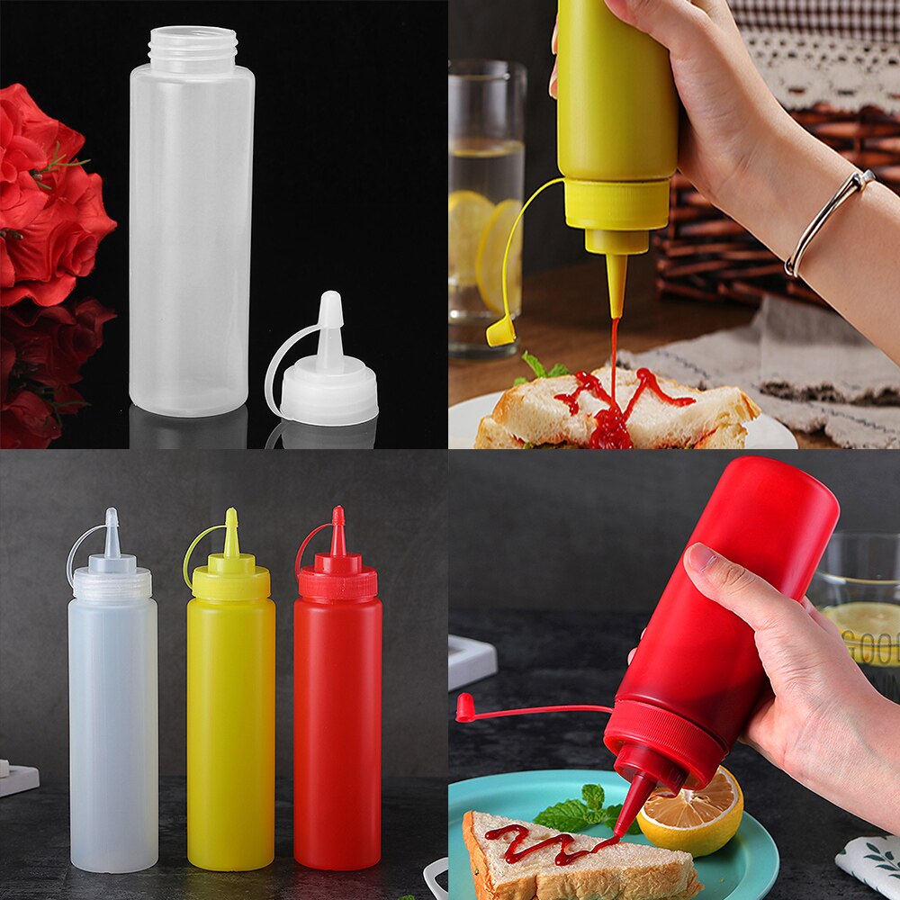 2 stk 8oz/240ml køkkenketchup dispenser gennemsigtig plastik klem sennep flaske olie cruet