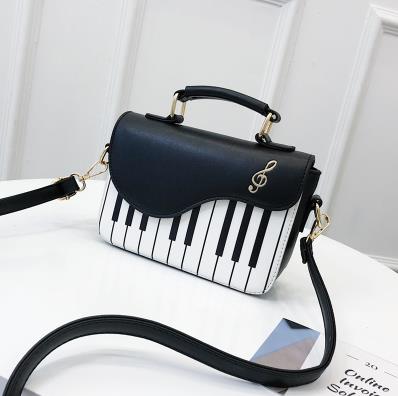 Enjoini søt piano mønster pu skinn uformell damevesker og veske skulderveske crossbody messenger bag veske: Svart