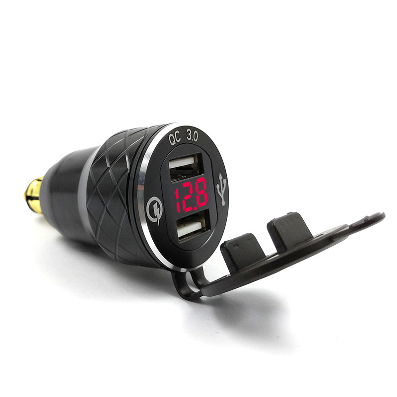 Sort aluminiumslegering hurtig opladning 3.0 dual usb oplader til bmw motorcykel triumph tiger ducati voltmeter  qc3.0 din stikkontakt til usb