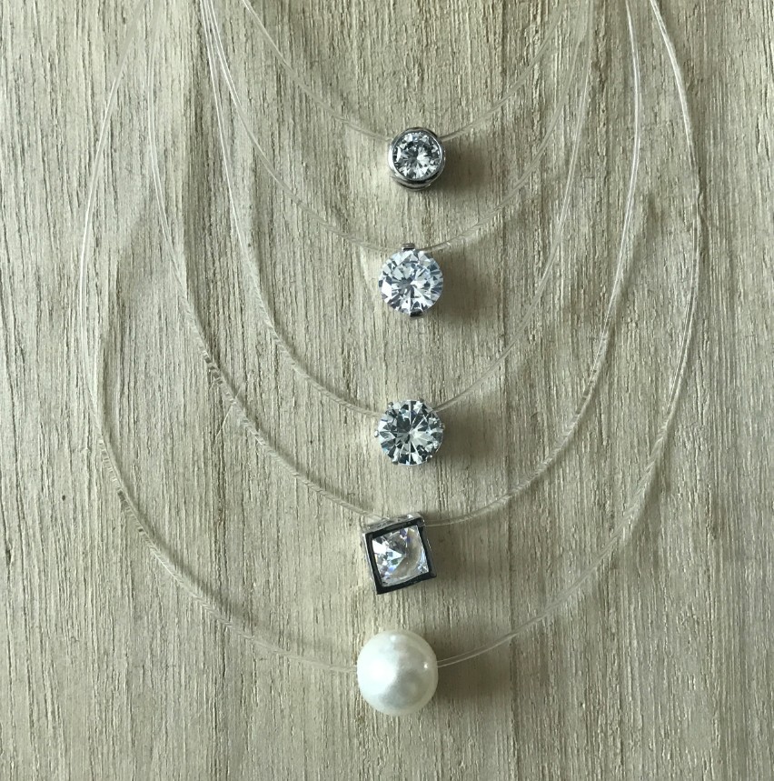 5-kleuren oogverblindende zirkoon ketting onzichtbare transparante vislijn eenvoudige hanger ketting sieraden voor vrouwen parel sieraden
