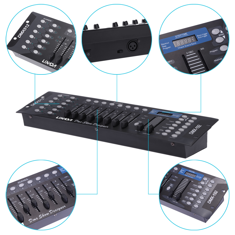 Lixada DMX512 contrôleur de lumière de scène 192 canaux contrôleur Console pour effet de lumière de scène partie DJ Disco opérateur équipement