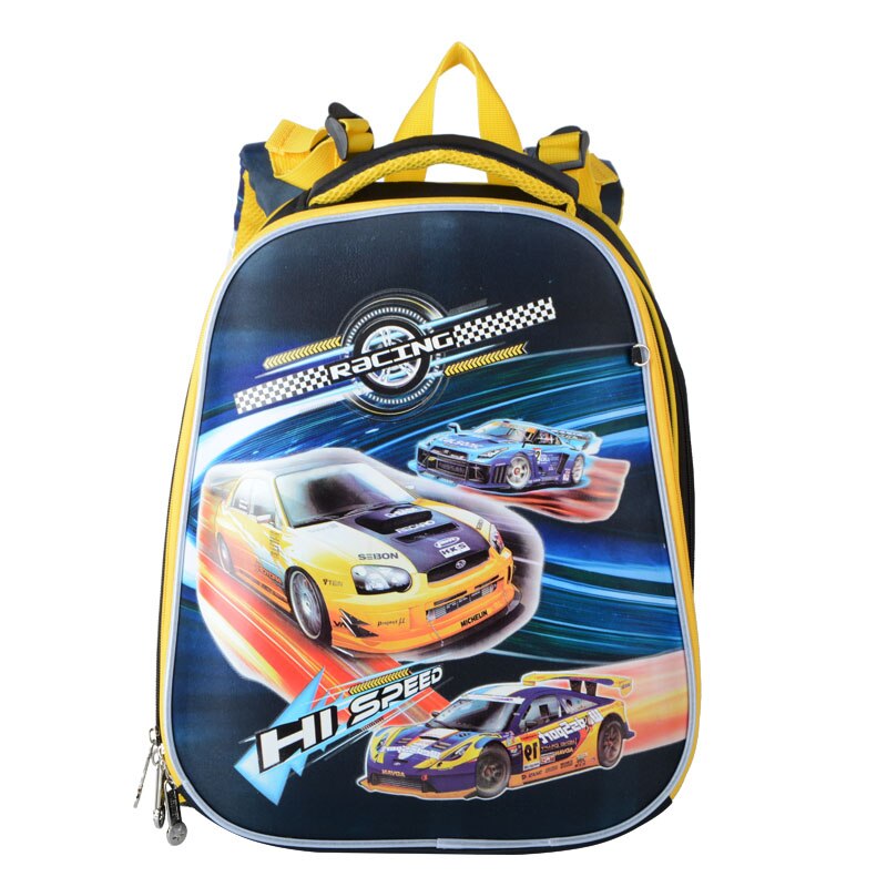 Kinderen Schooltassen Voor Meisjes Jongens School Rugzakken Orthopedische 3D Cartoon Rugzakken Kids Satchel mochila escolar: yellow car