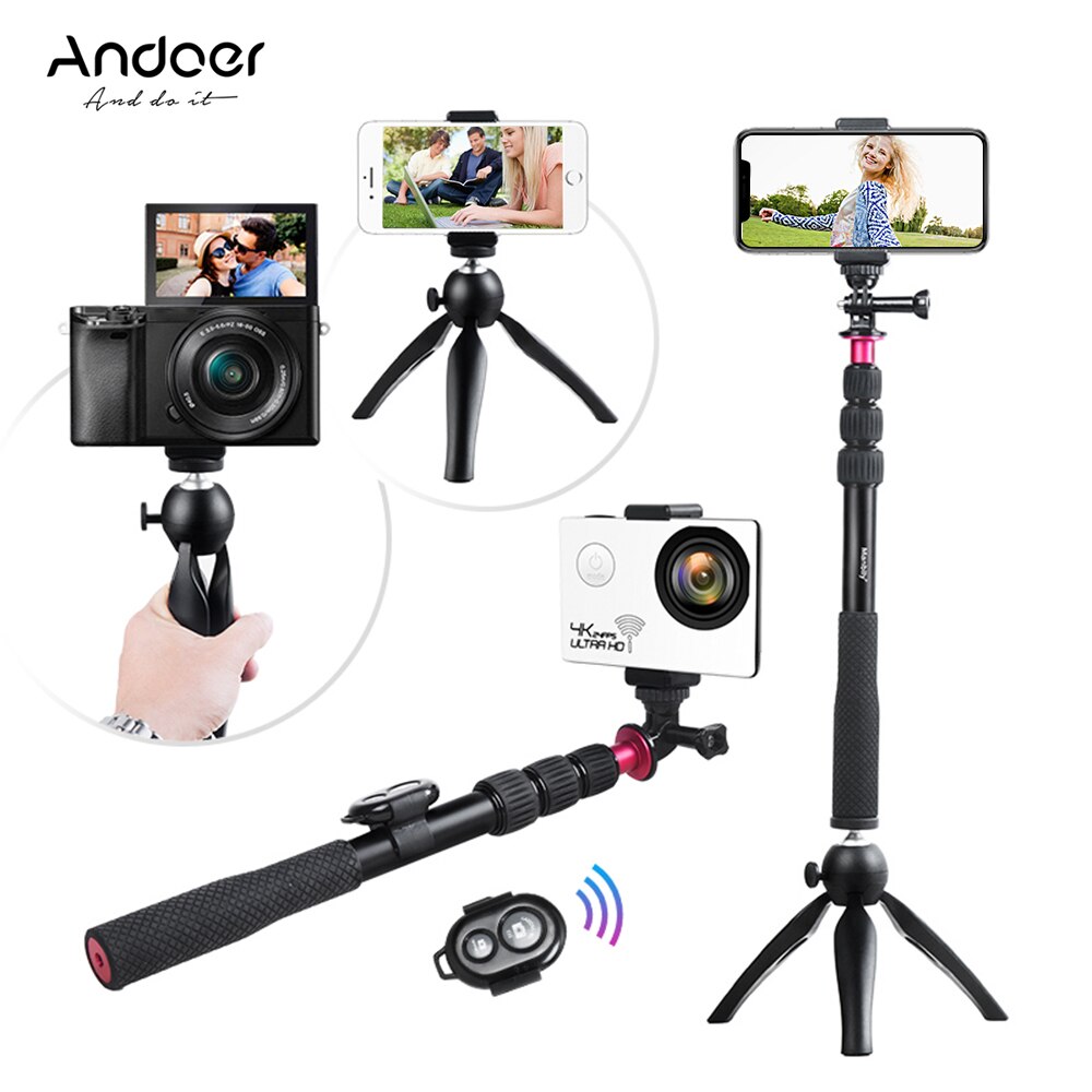 Andoer Selfie Stok + Mini Statief Monopod + Telefoon Statief voor iPhone X/8/7 Plus voor GoPro Hero 6/5/4/3 +/3 Actie Camera DSLR
