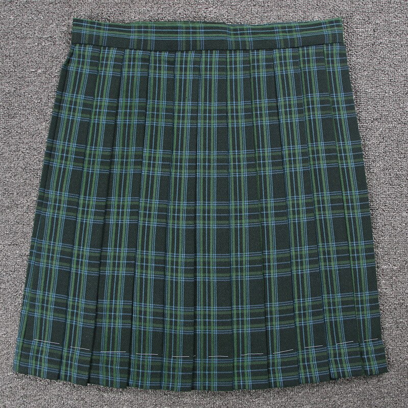 Verde azul cuadrícula uniforme escolar Falda plisada algodón estilo universal Mini cortos de colegio faldas