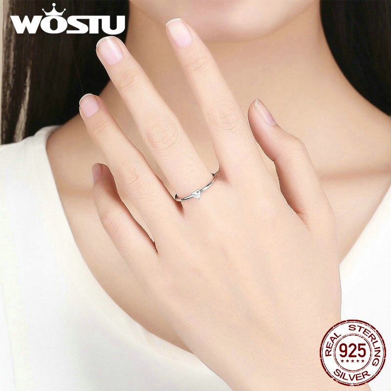 WOSTU Herz Höhepunkte Ring 925 Sterling Silber Klar CZ blendend Kristalle Ringe Finger Für Frauen Eleganz Edlen Schmuck CQR498