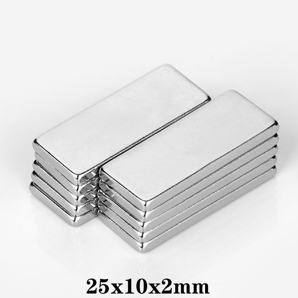5 ~ 100Pcs 25X10X2 Blok Sterke Vel Zeldzame Aarde Magneet 25X10X2Mm Rechthoekige Neodymium Magneten dikte 2 Magnetische 25*10*2 Mm