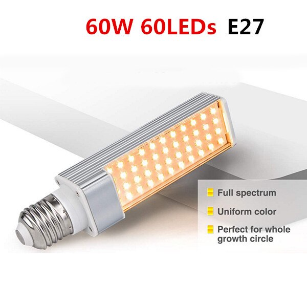 Luces LED para cultivo de plantas, lámpara de espectro completo E27 de doble cabeza Flexible de cuello de cisne para invernadero, Phyto, 45W, 50W, 60W, EU/US: 60W LED Bulb