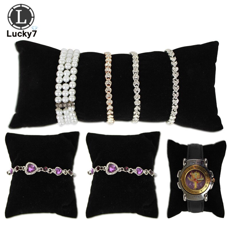 Zwarte fluwelen horlogekussenstandaard, sieradenhouder, organizer, armbanddisplayrek, kussen voor sieradendisplaystandaard: 4 stuks per set