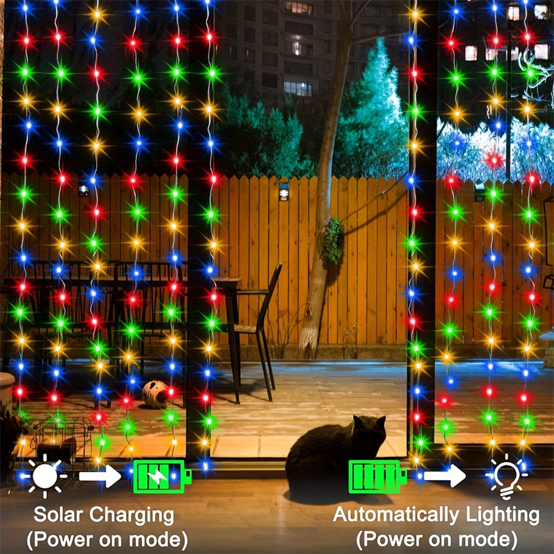 Solar LED Curtain Light Outdoor Garland Solar Fairy String Light Pavilion Garden Party Christmas Decor Copper Wire Lamps