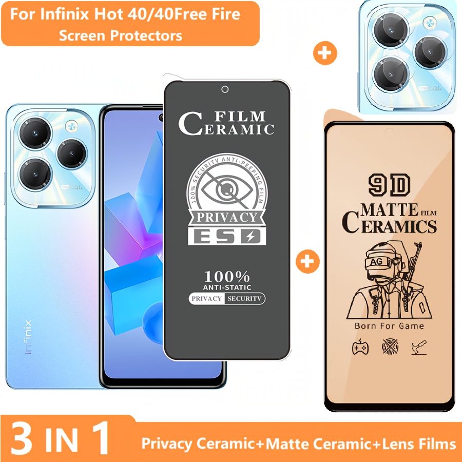 3 in 1 for Infinix 40 / 40Pro Screen Protector 40i Tempered Glass Privacy Film + Soft Ceramic Matte Film +Lens Films
