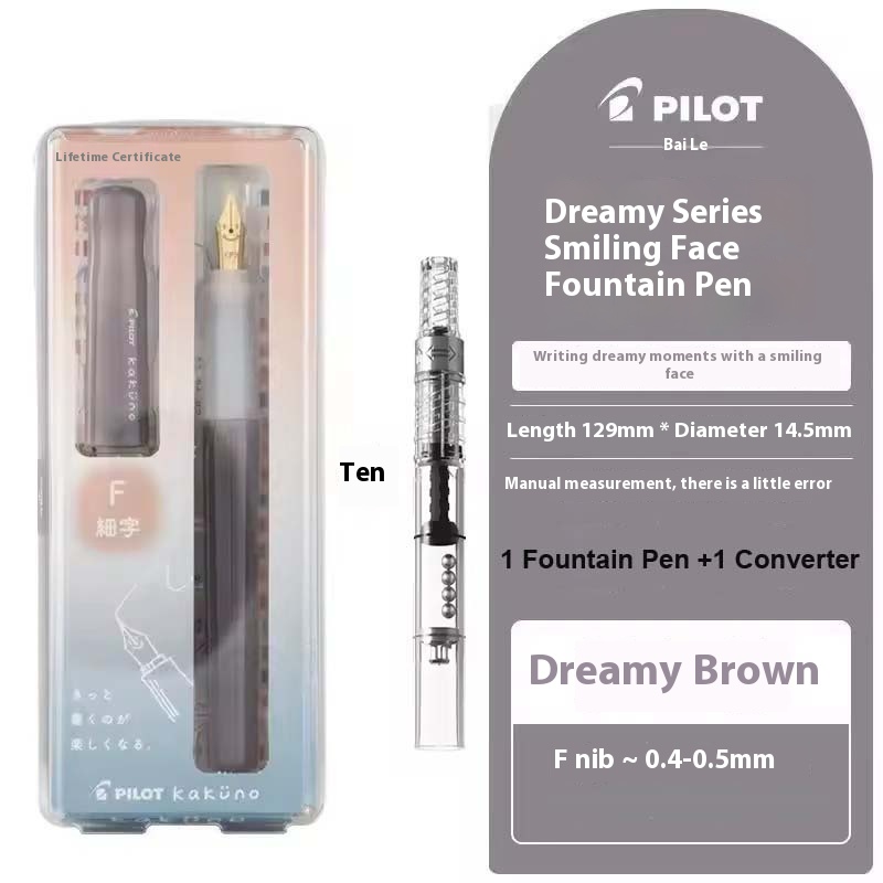 Pilot Kakuno Limited Panda Fountain Pen,Smiley Face for Beginner,Students Black&White Cartridge Ink Pen for Handwriting Practice: Dark Grey / M