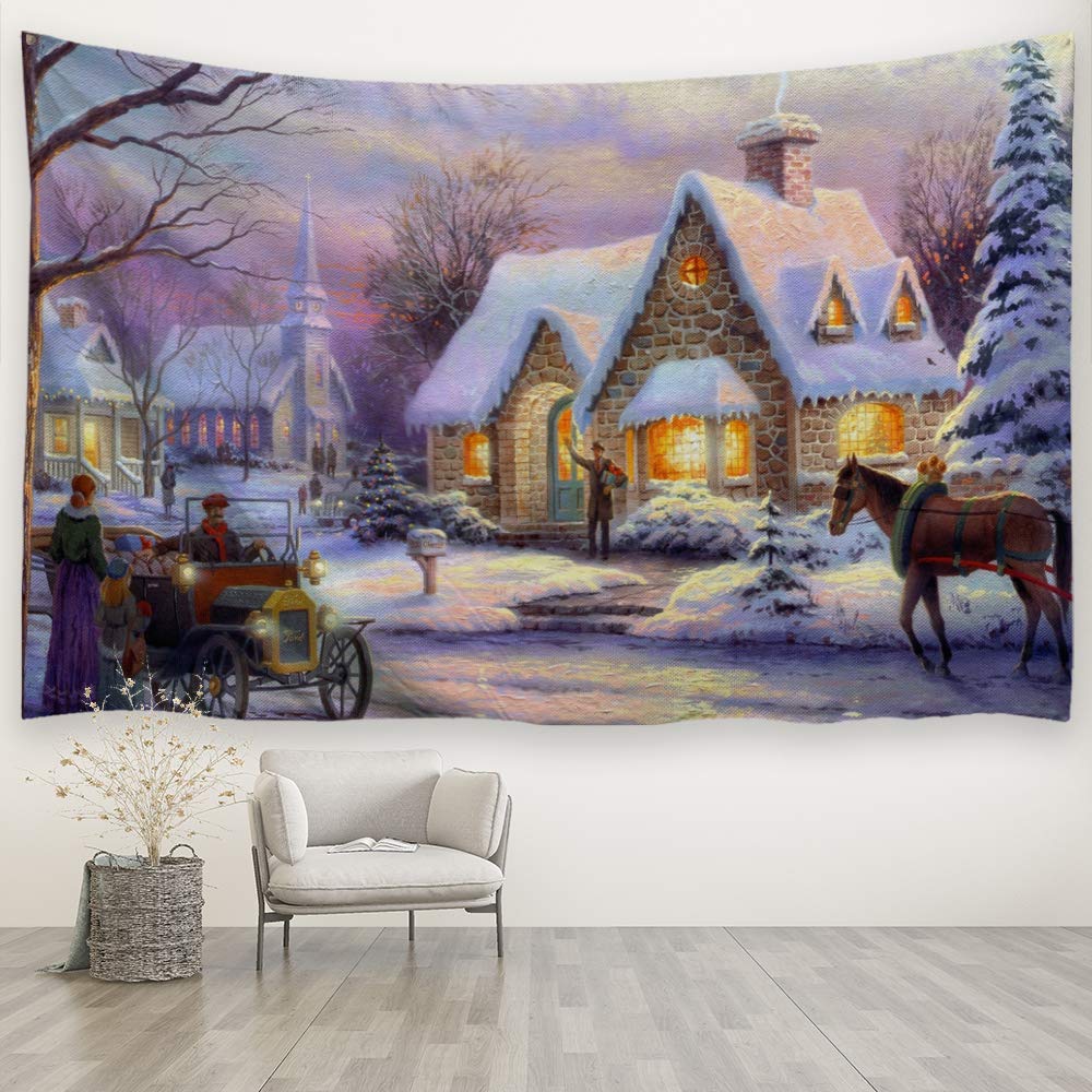 Christmas Tapestries Wall Hanging Winter Snow Classic Scene
