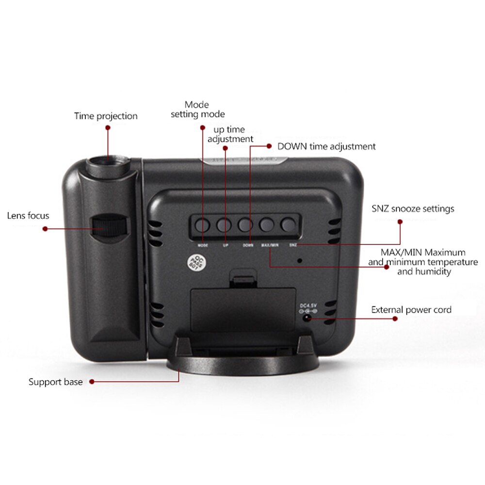 LED Digital Projection Alarm Clock Temperature Thermometer Humidity Hygrometer Desk Time Projector Calendar Colorful Idea