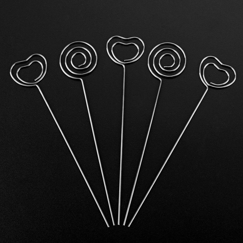 60 sztuk metalowych drutów klips robić notatek uwaga etui na karty numer stołu klip zdjęcie stojak na tort weselny wystrój, okrągłe i serce