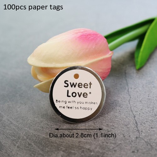 100 st mini rund etikett guld silver stämpling söt kärlek bakning kaka papperslåda taggar etikett bröllopsfest dekoration: 100 st silver