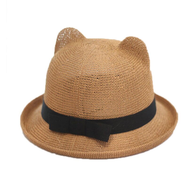 Sommar söt dam hatt med öra vanlig pappersfiber enkel solhatt flicka hatt hink mössa tecknad hatt andas kvinnor: 5