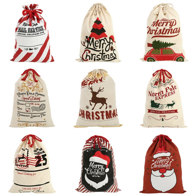 20X28 "Canvas Kerst Zakken Katoen Jute Santa Xmas Personaliseer Zak Snoep Houders