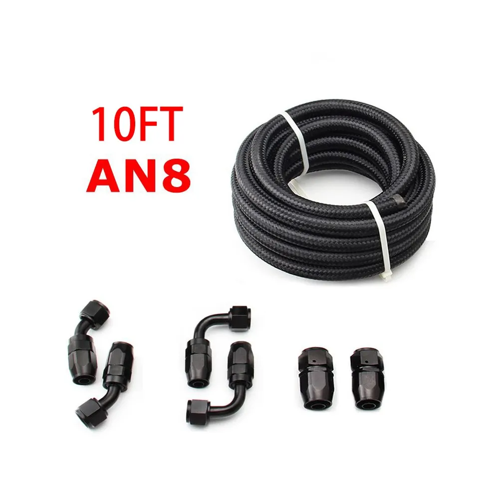 10ft An6/An8/An10 Olie Brandstof Fittingen Slang Einde 0 45 + 90 + 180 Graden Olie Adapter Kit Gevlochten Olie Brandstofslang Lijn 3M Zwart Met Klemmen: Bruin