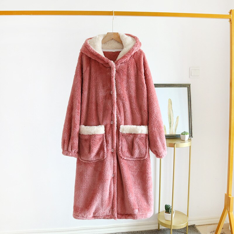 Autumn Winter Thicken Women Warm Soft Flannel Coral Fleece Long Bath Robe Women Bathrobe Dressing Gown Robes