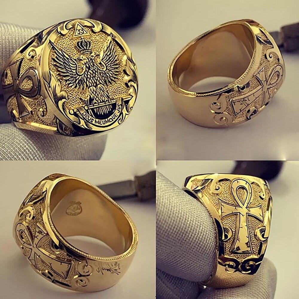 Hiphop Men's Crown Double-Headed Eagle Ring Gold Color Royal Aristocrat Eagle Punk Style Male Jewelry Anniversary