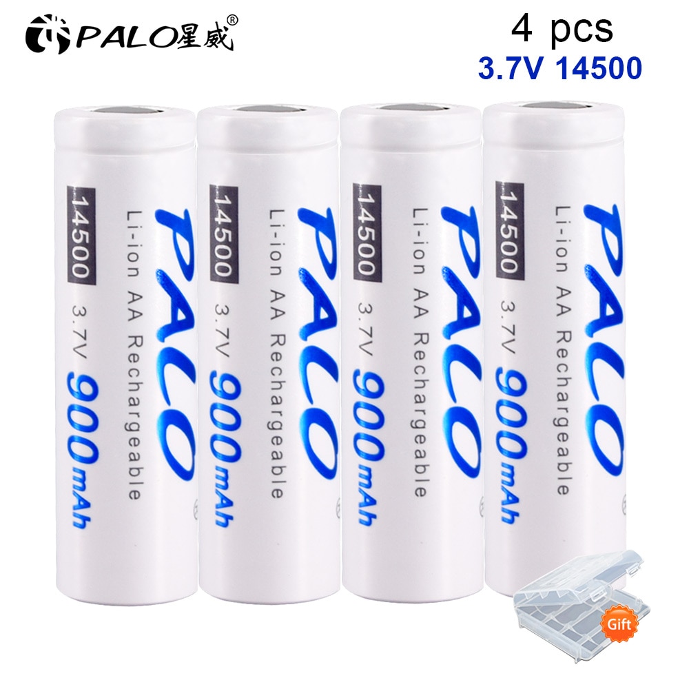 PALO 4PCS 14500 900mah 3.7v Li ion Lithium Rechargeable battery for Flashlight