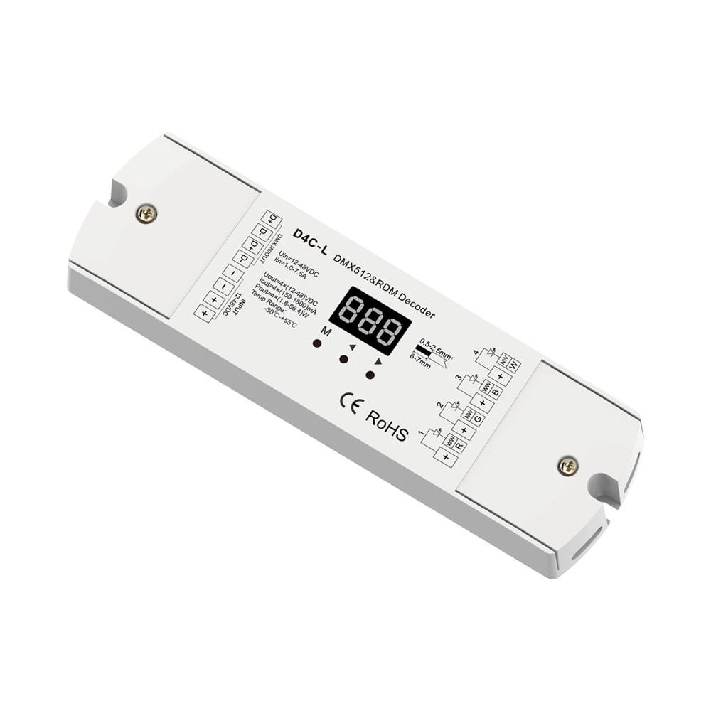 Modell #: D4C-L; 4 Kanal Konstantstrom DMX512 Decoder; DC12-48V eingang; 4CH, 150-1200mA (bitte angeben) ausgang