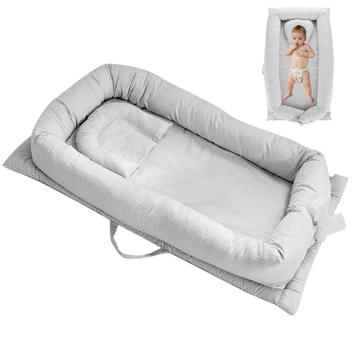 Cama plegable de viaje al aire libre para bebé, cuna portátil lavable de 90x55x15cm para recién nacido, cama de viaje para bebé de: Gris